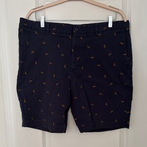 Banana Republic Navy Flat-Front Shorts with Yellow Banana Print
